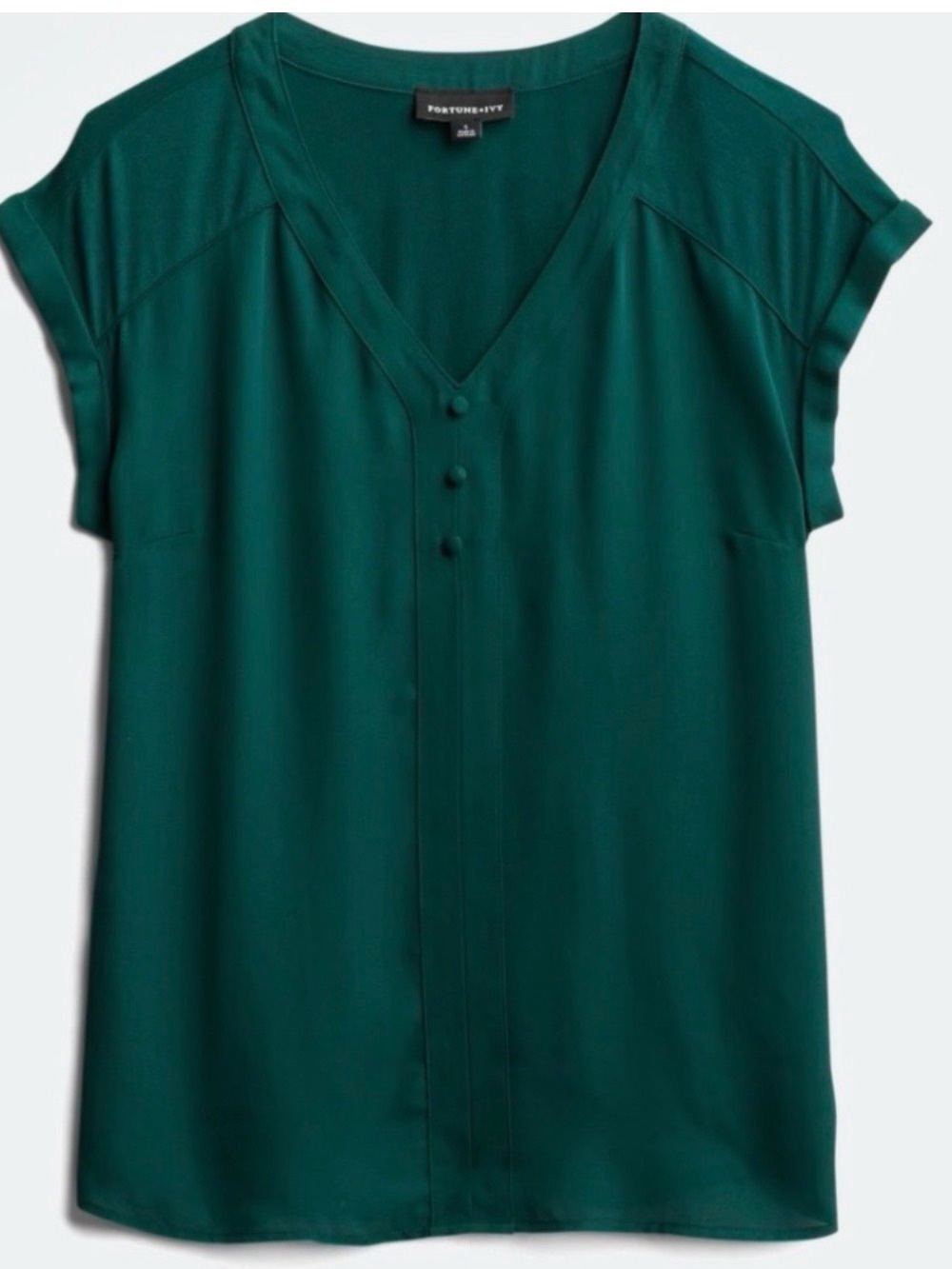 Pleated V-Neck Cap Sleeve Blouse in Deep Teal